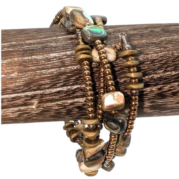 Silpada Designs Retired Bronze Abalone Shell Glass Brass Seed Bead Bracelet - Picture 2 of 3